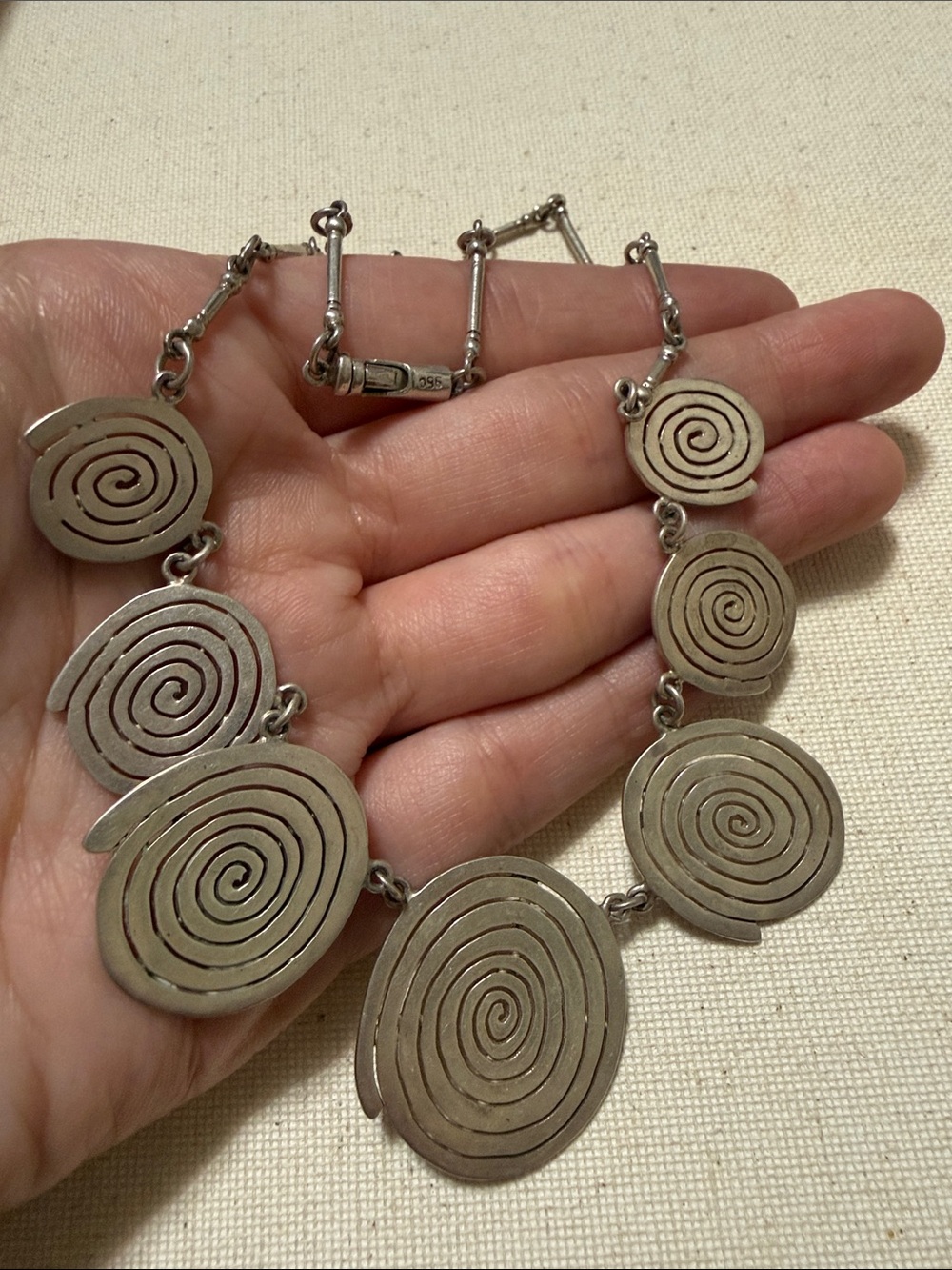 Sterling Silver 950 vintage Spiral Link Necklace 19’ inch